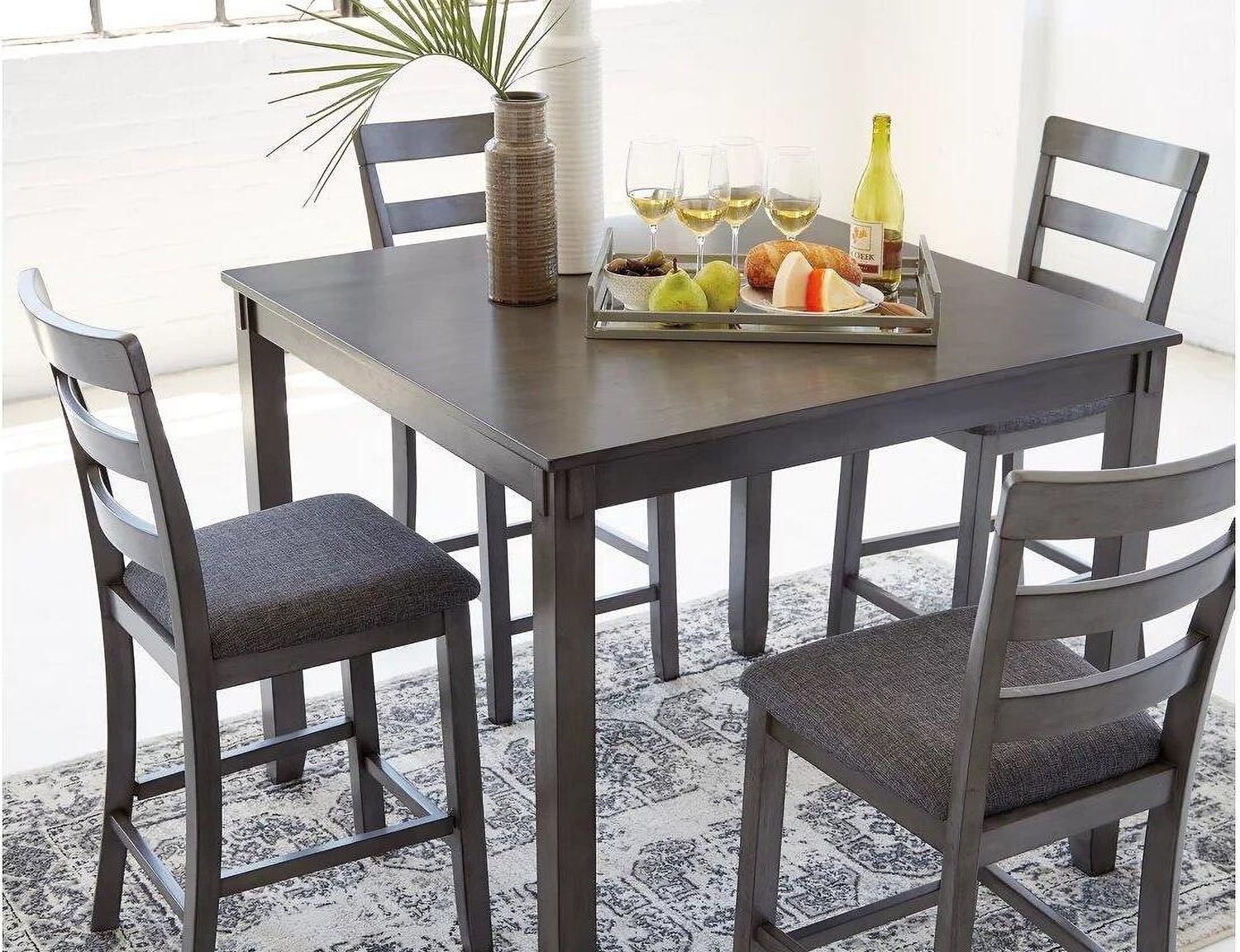 Bridson Gray Square Counter Table Set (5/CN) D383223