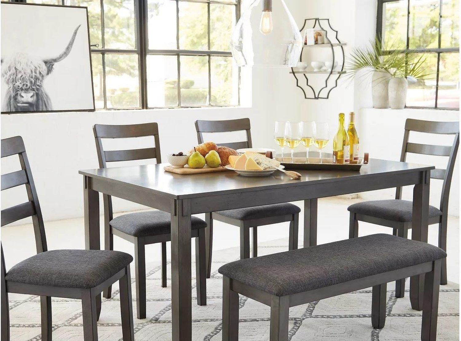 Bridson Gray Rectangular Dining Room Table Set (6/CN) D383325