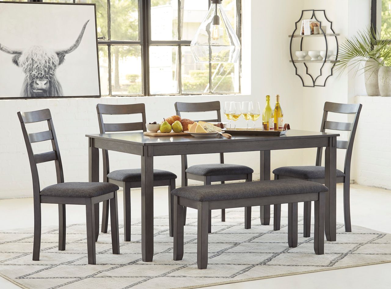 Bridson Gray Rectangular Dining Room Table Set (6/CN) D383325