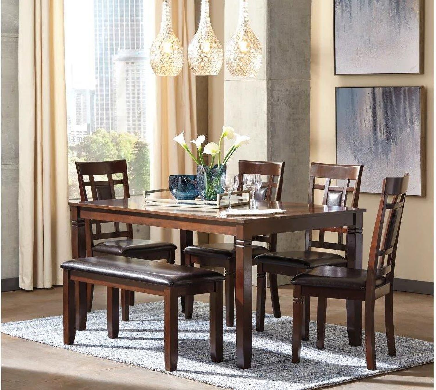 Bennox Brown 6 Piece Rectangular Dining Room Set D384325
