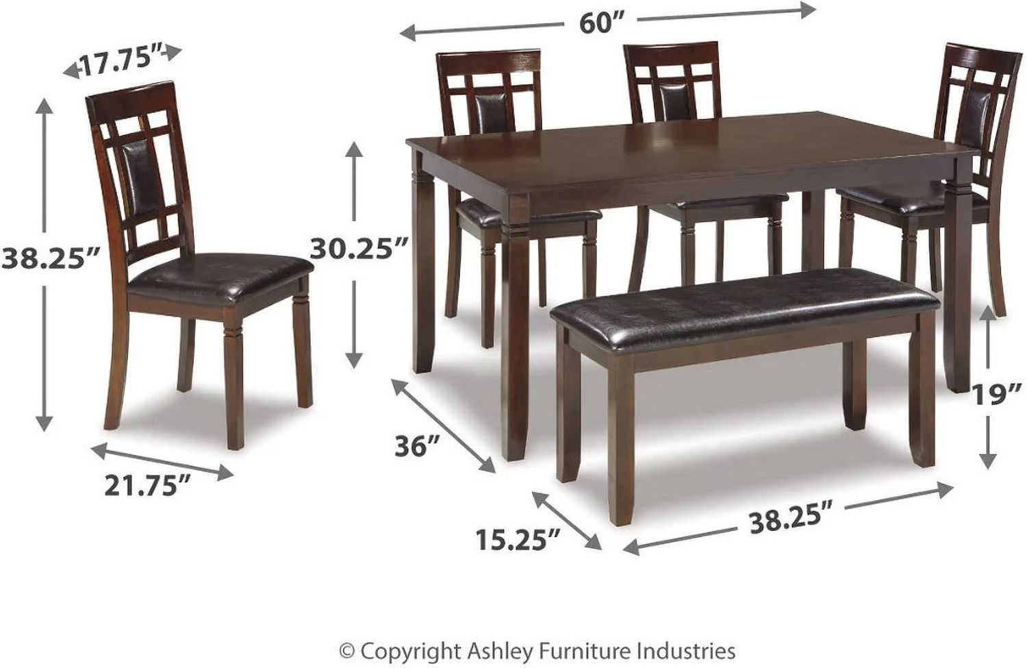 Bennox Brown 6 Piece Rectangular Dining Room Set D384325