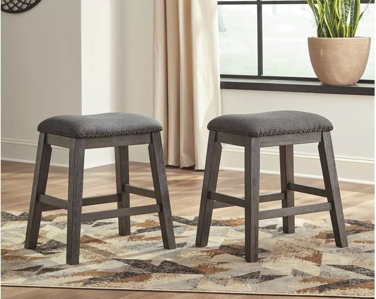Caitbrook Gray Upholstered Stool Set of 2 D388024
