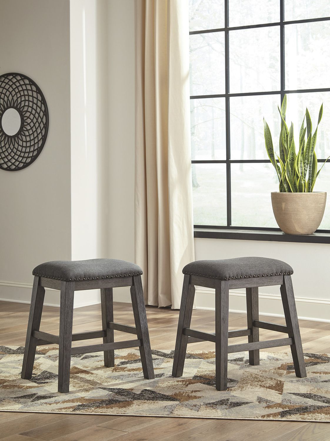 Caitbrook Gray Upholstered Stool Set of 2 D388024