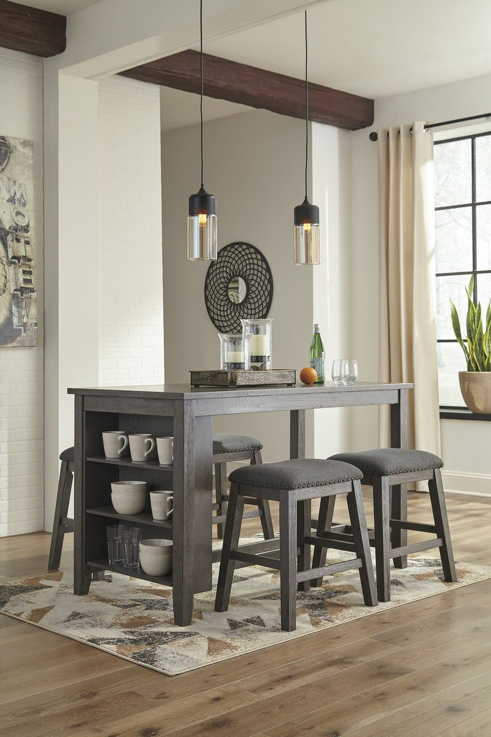 Caitbrook Gray Upholstered Stool Set of 2 D388024