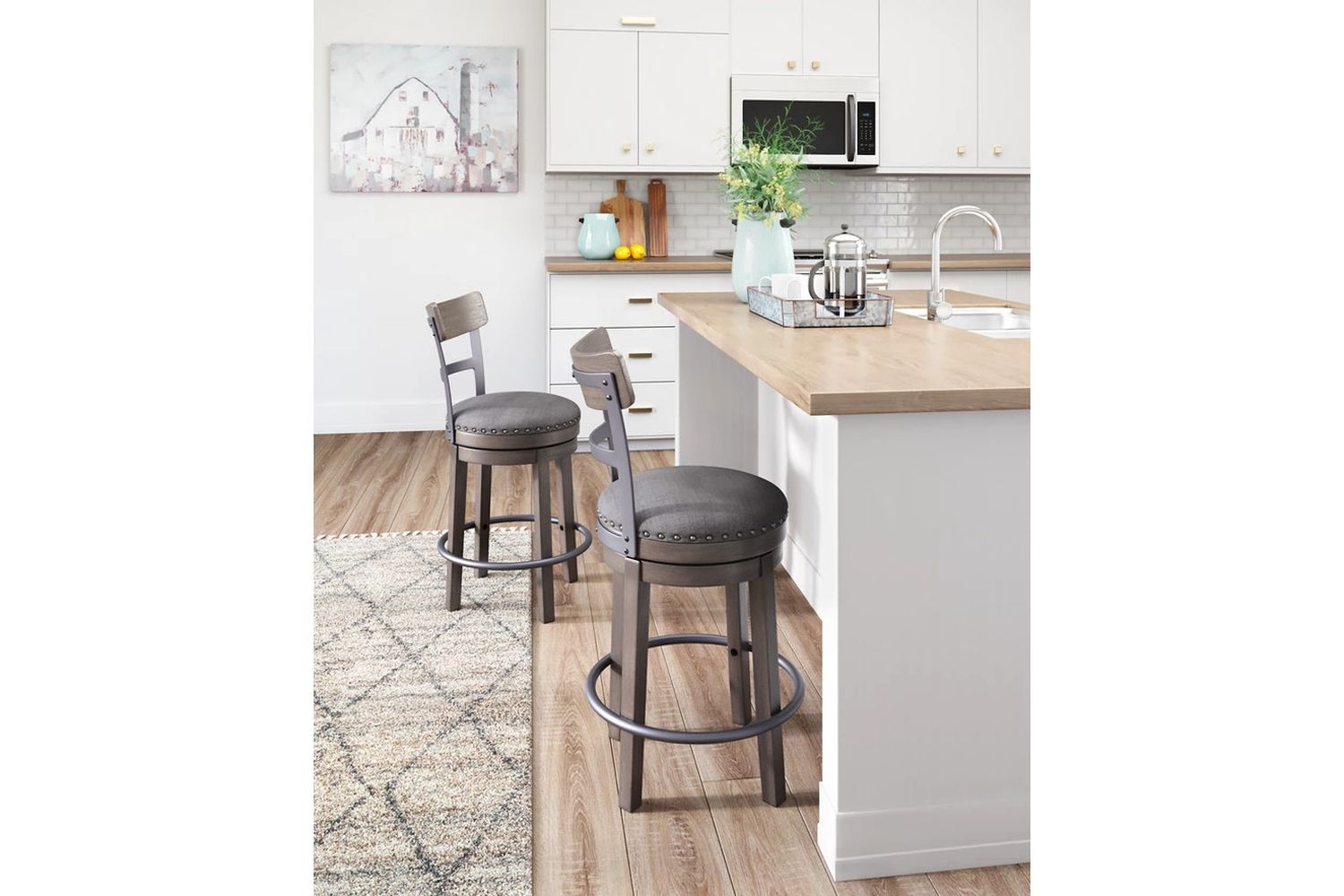Caitbrook Gray Upholstered Swivel Barstool D388224