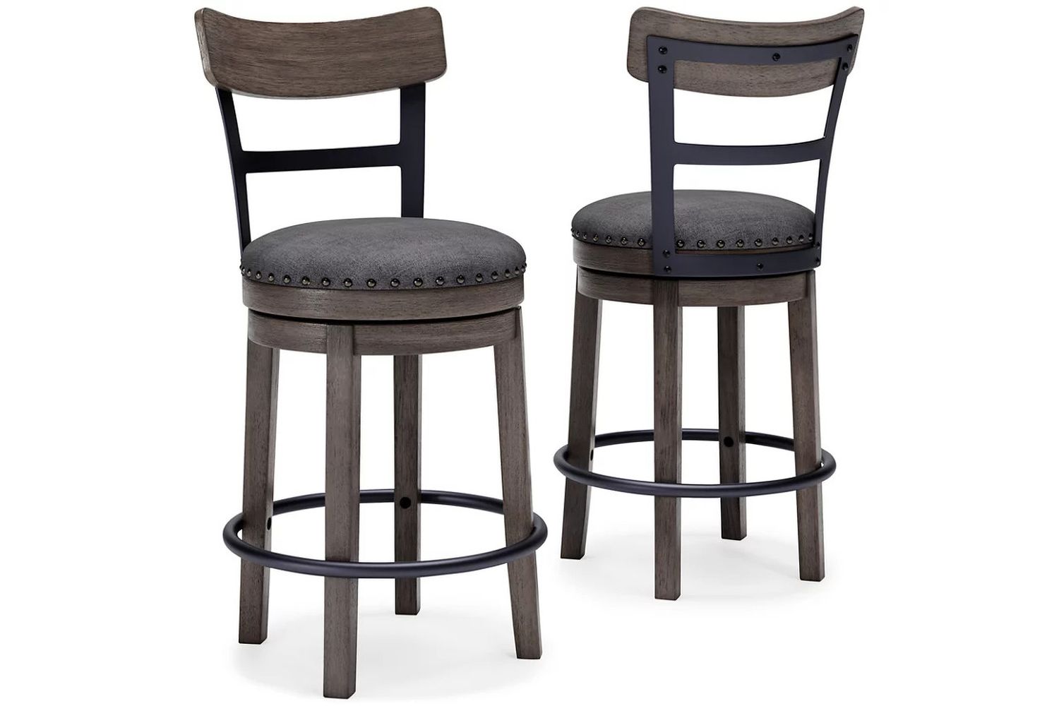 Caitbrook Gray Upholstered Swivel Barstool D388224