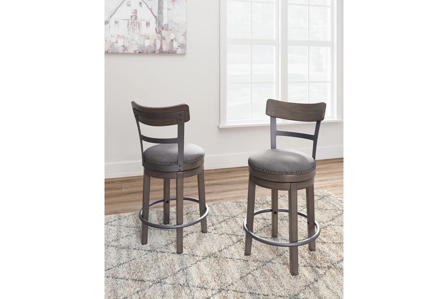 Caitbrook Gray Upholstered Swivel Barstool D388224
