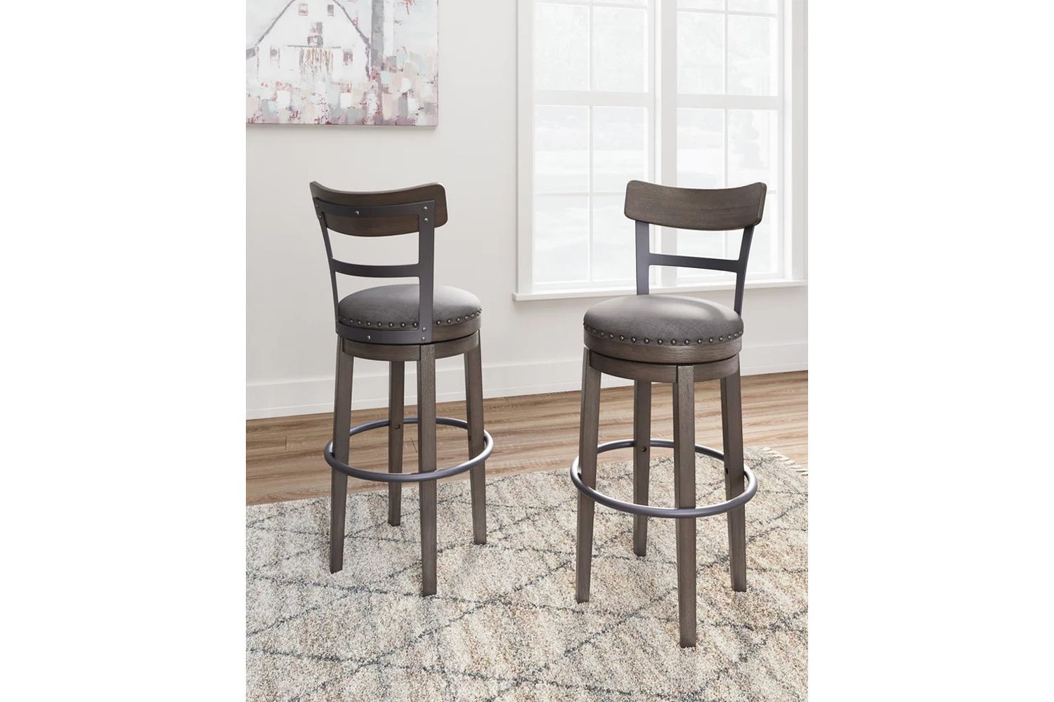 Caitbrook Gray Tall Upholstered Swivel Barstool D388230