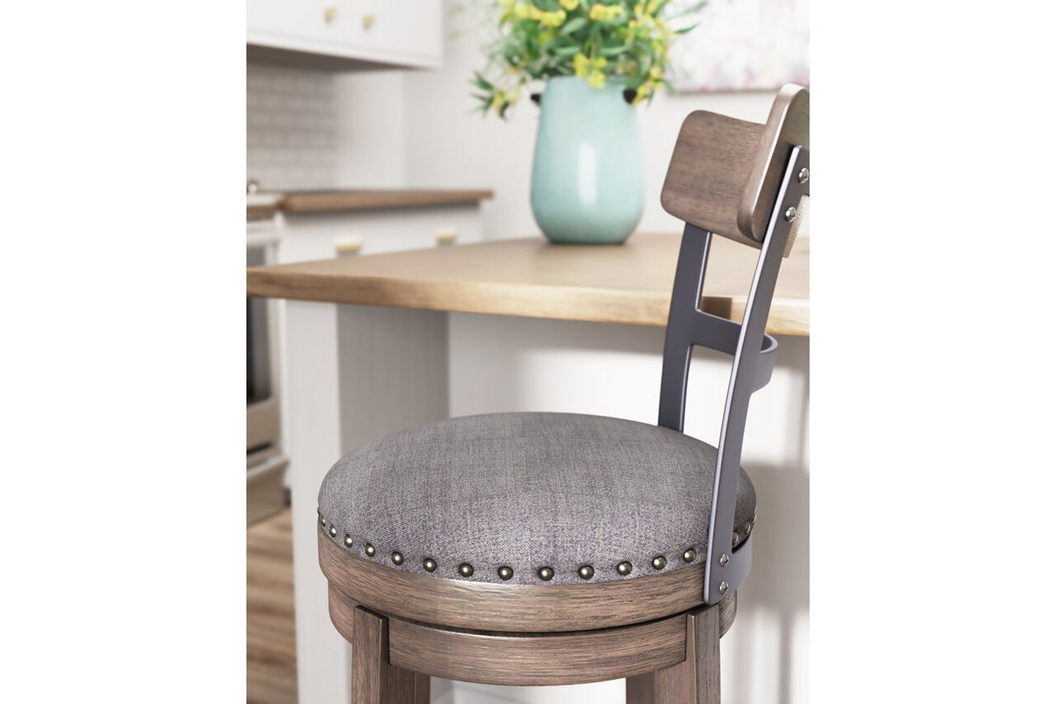 Caitbrook Gray Tall Upholstered Swivel Barstool D388230