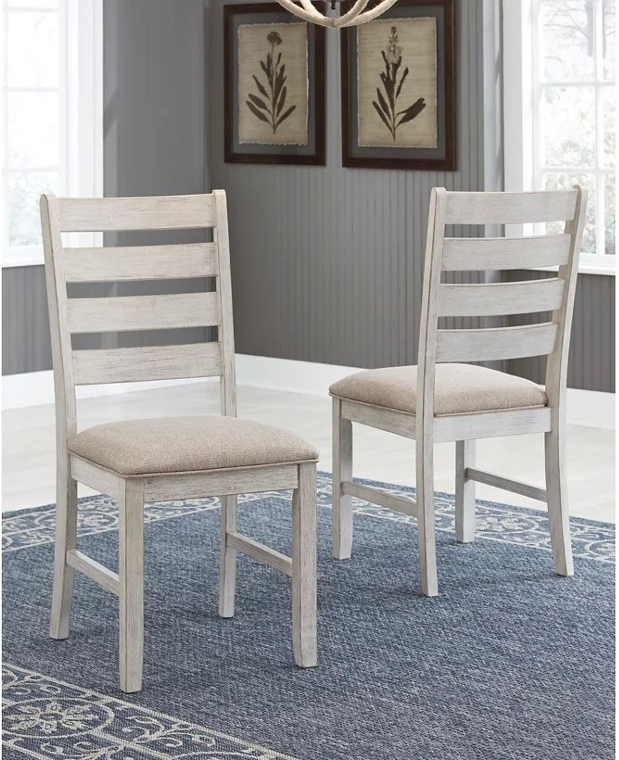 Skempton White/Light Brown Dining Upholstered Side Chair Set of 2 D39401