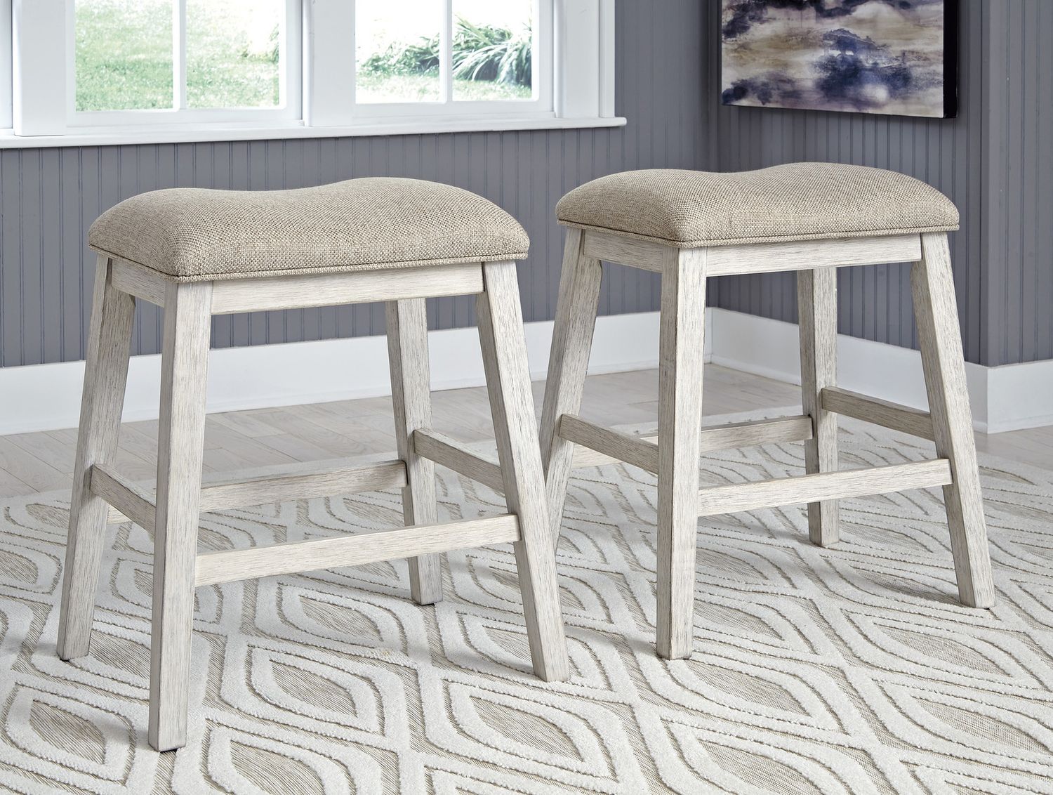 Skempton White And Light Brown Counter Height Bar Stool Set of 2 D394024