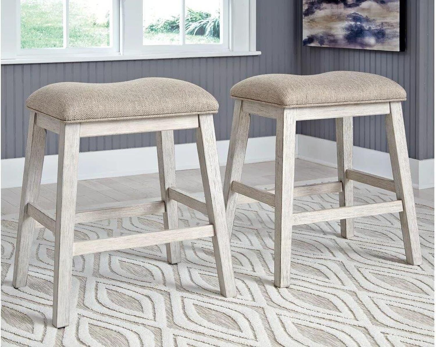 Skempton White And Light Brown Counter Height Bar Stool Set of 2 D394024
