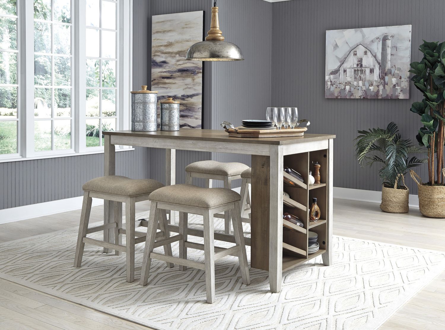 Skempton White And Light Brown Counter Height Bar Stool Set of 2 D394024
