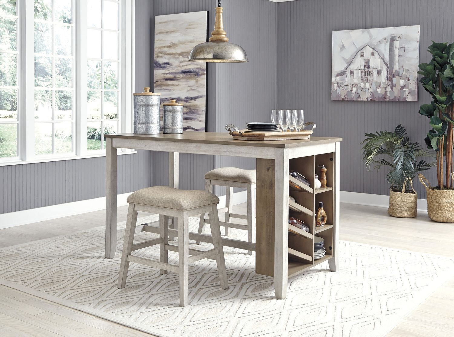 Skempton White And Light Brown Counter Height Bar Stool Set of 2 D394024