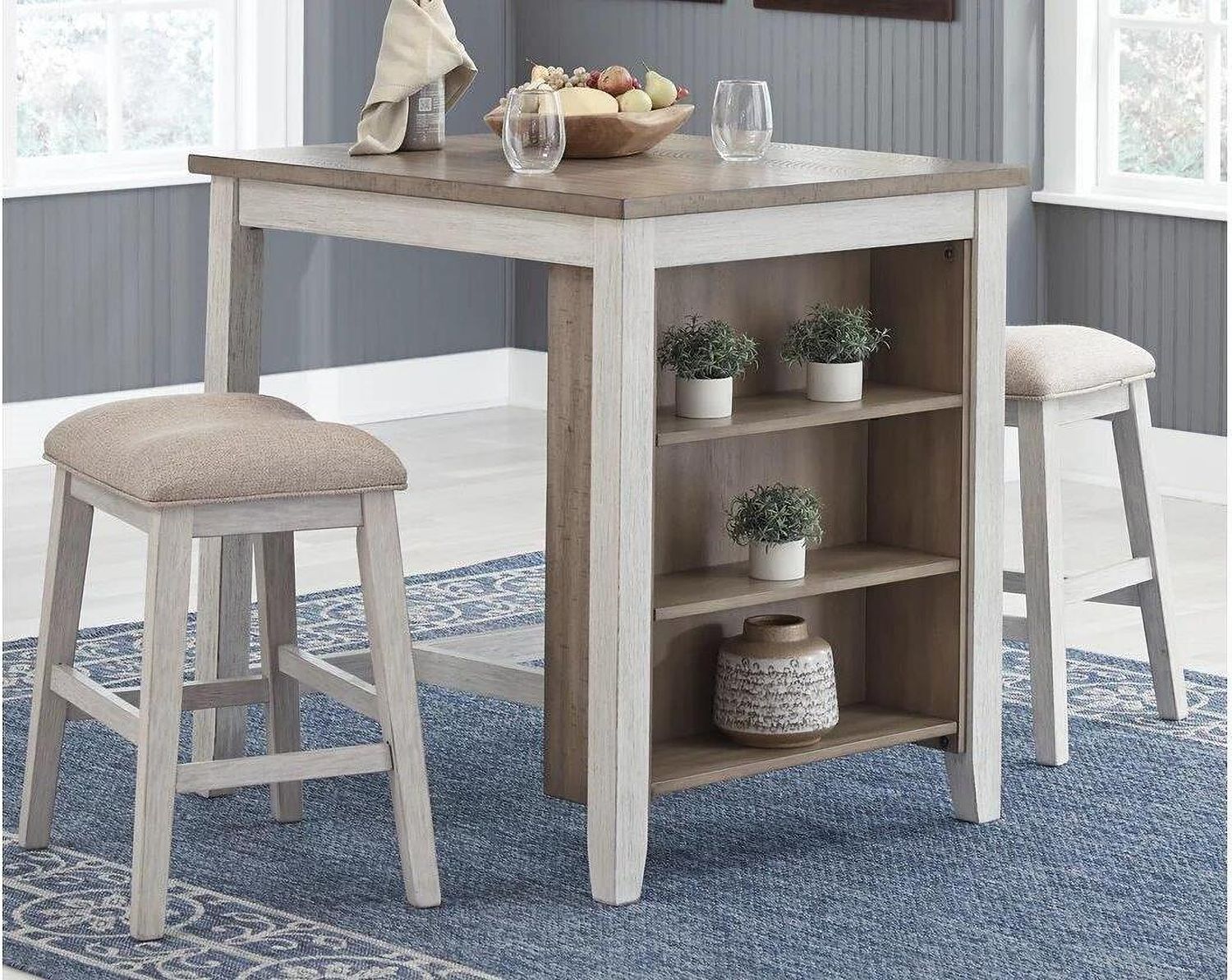 Skempton White/Light Brown Rectangular Dining Room Counter Table Set (3/CN) D394113