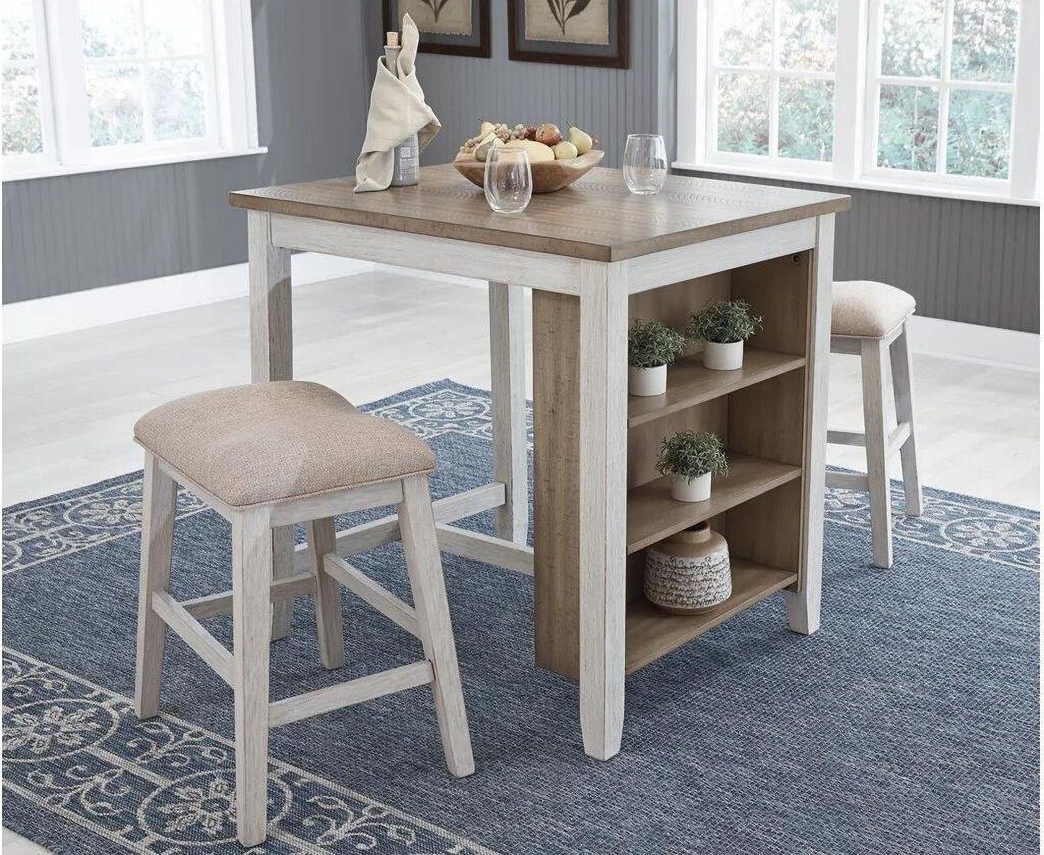 Skempton White/Light Brown Rectangular Dining Room Counter Table Set (3/CN) D394113