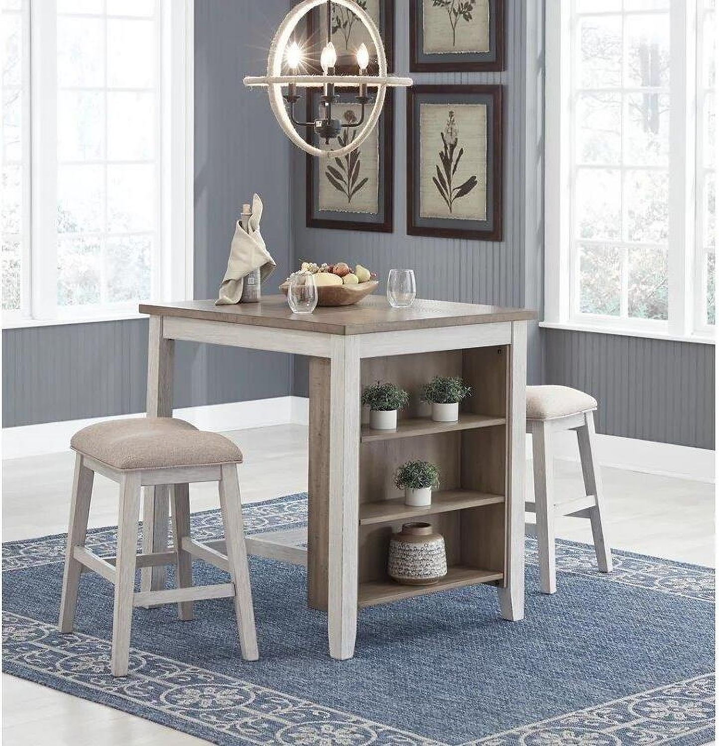 Skempton White/Light Brown Rectangular Dining Room Counter Table Set (3/CN) D394113