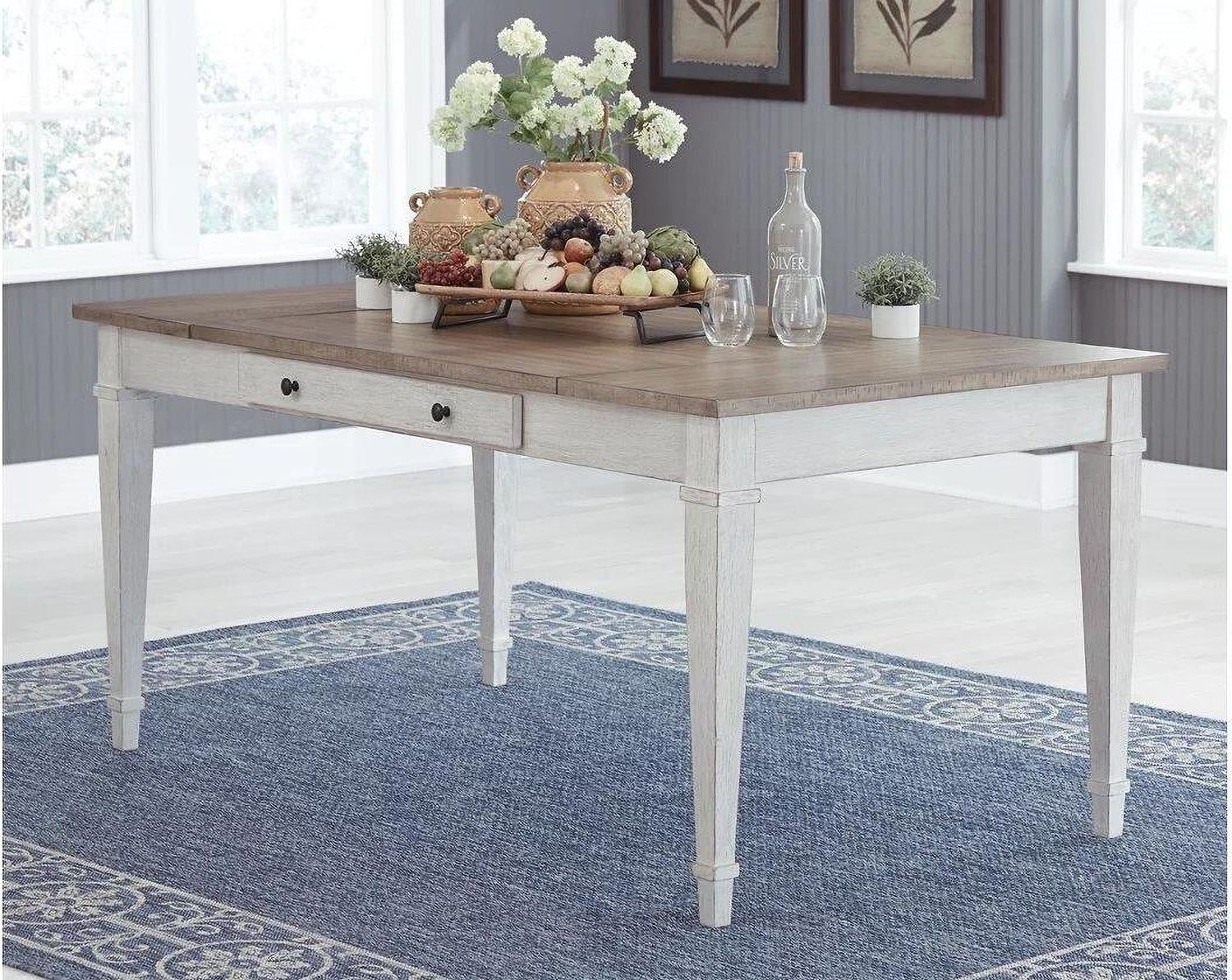 Skempton White/Light Brown Rectangular Dining Room Table w/Storage D39425