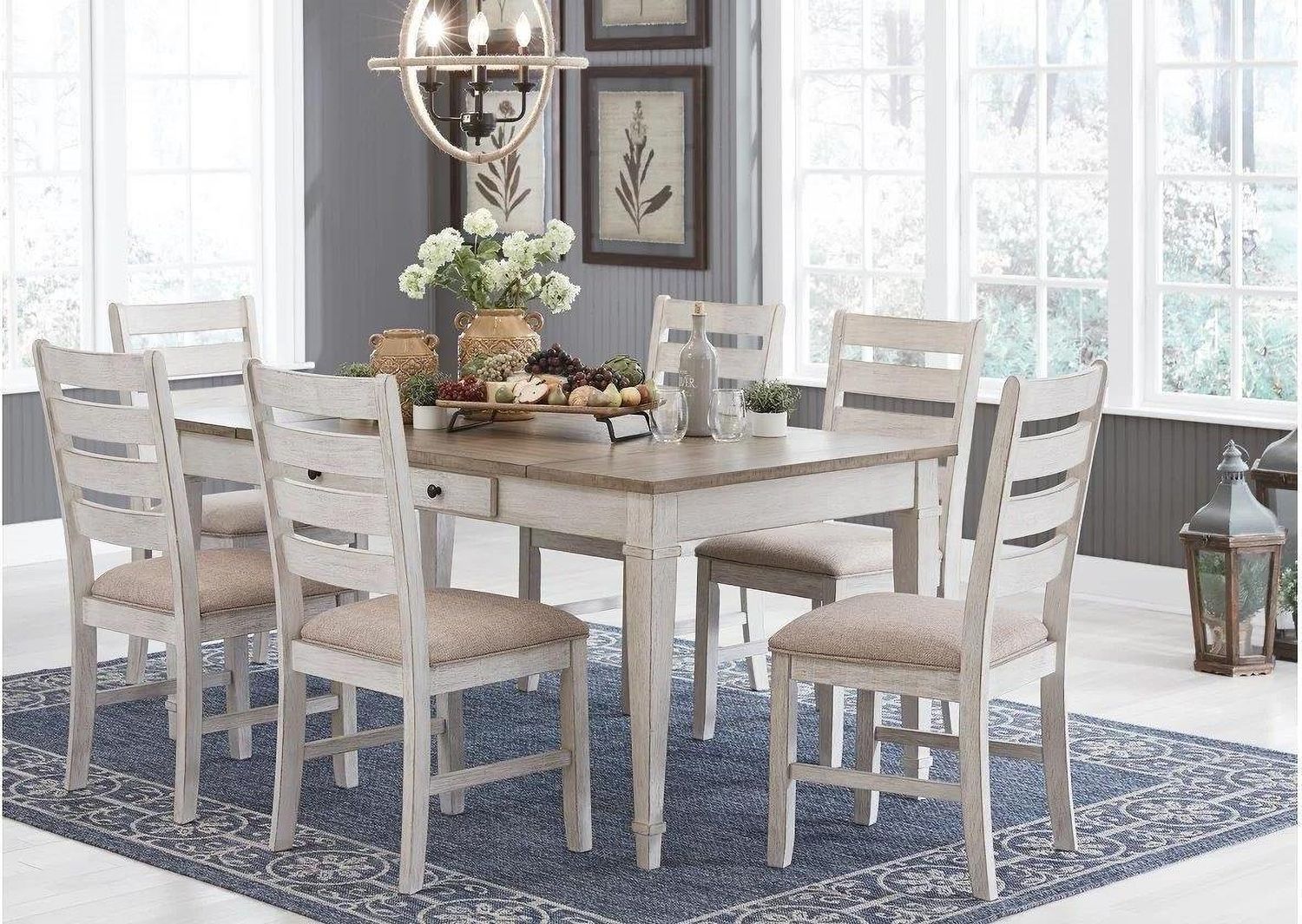Skempton White/Light Brown Rectangular Dining Room Table w/Storage D39425