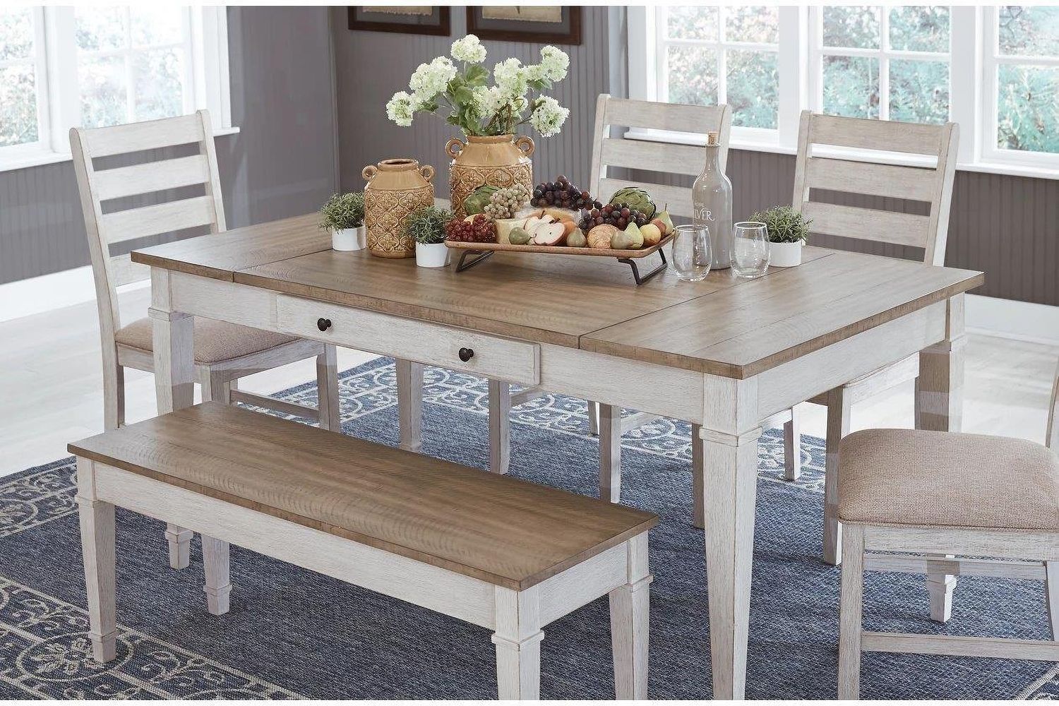 Skempton White/Light Brown Rectangular Dining Room Table w/Storage D39425