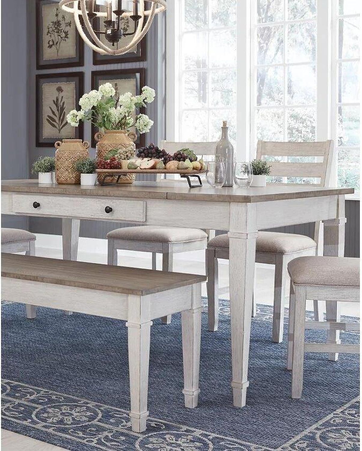 Skempton White/Light Brown Rectangular Dining Room Table w/Storage D39425