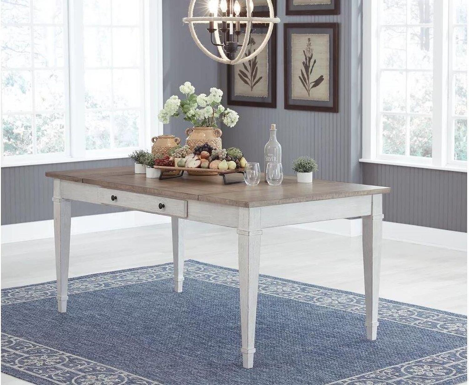Skempton White/Light Brown Rectangular Dining Room Table w/Storage D39425