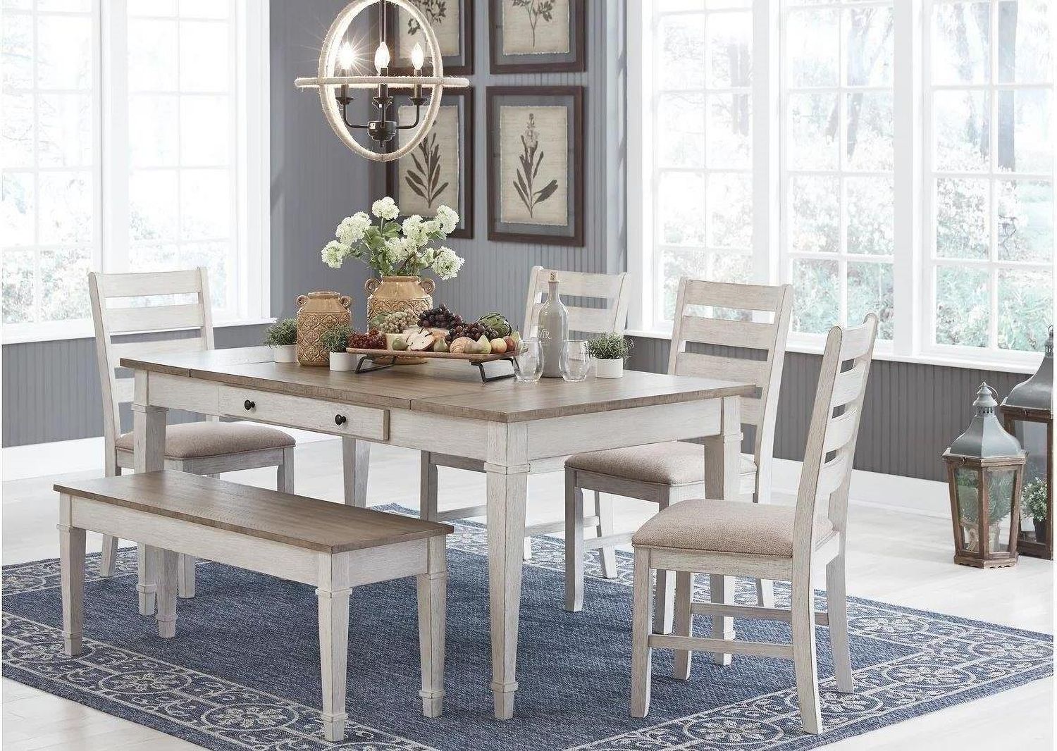 Skempton White/Light Brown Rectangular Dining Room Table w/Storage D39425