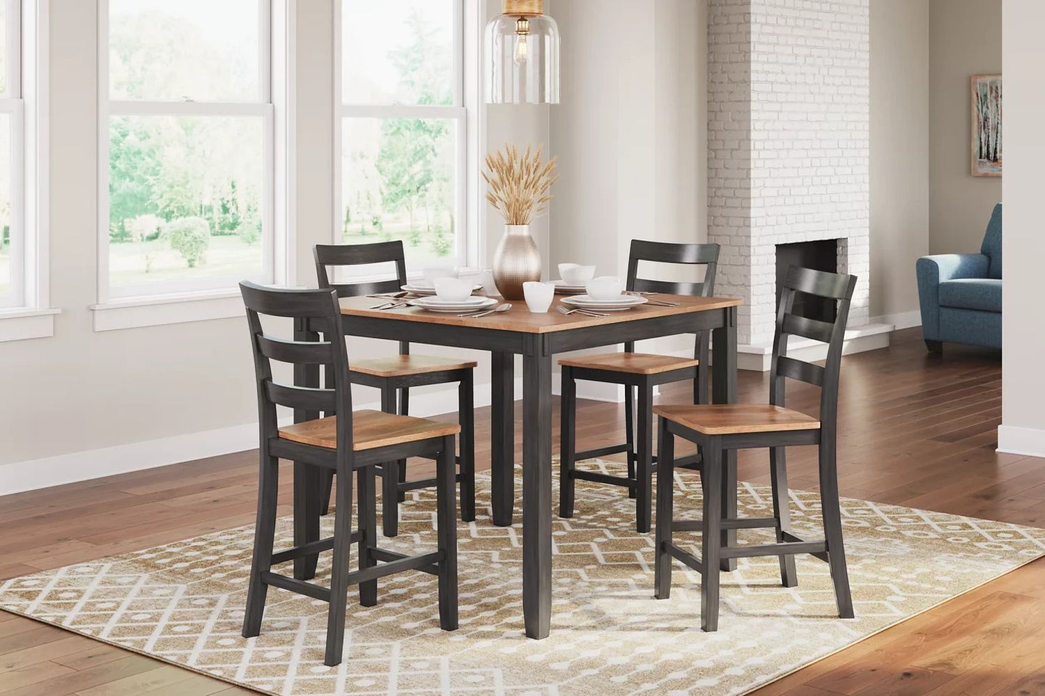 Gesthaven Counter Height Dining Table and 4 Barstools In Natural and Brown D396223