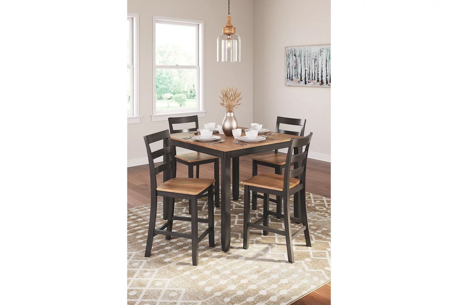 Gesthaven Counter Height Dining Table and 4 Barstools In Natural and Brown D396223