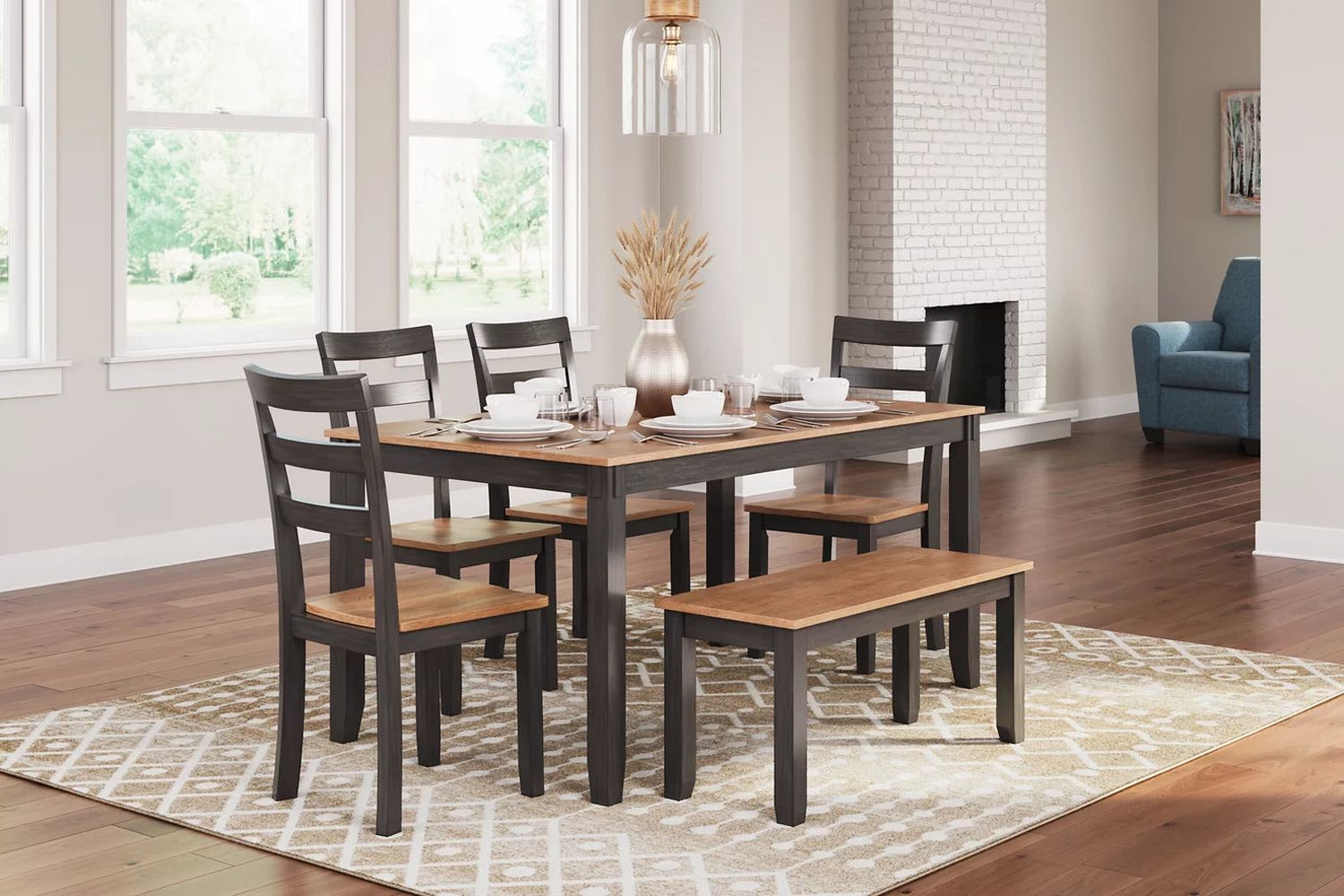 Gesthaven Dining Table with 4 Chairs and Bench In Natural and Brown D396325
