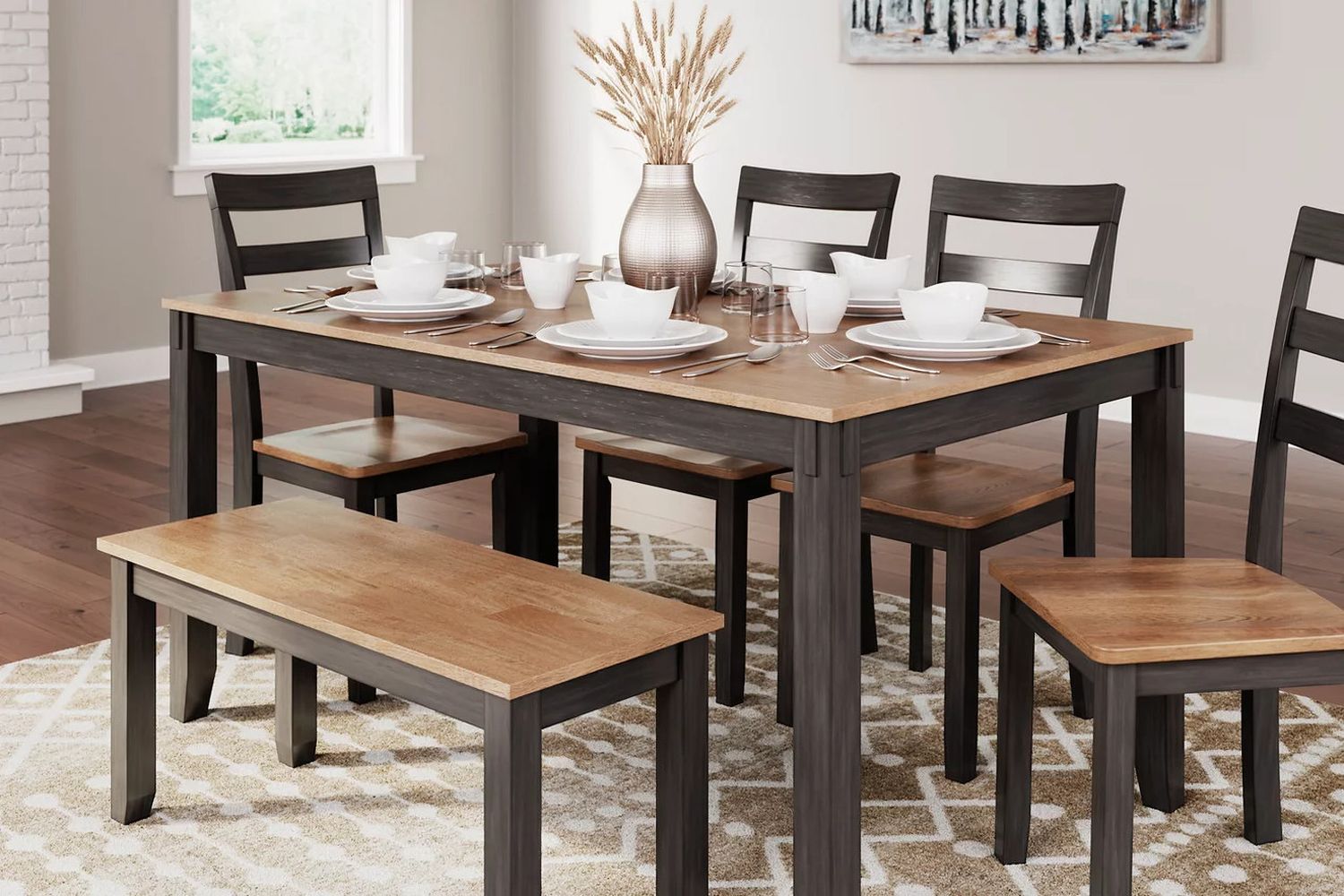 Gesthaven Dining Table with 4 Chairs and Bench In Natural and Brown D396325