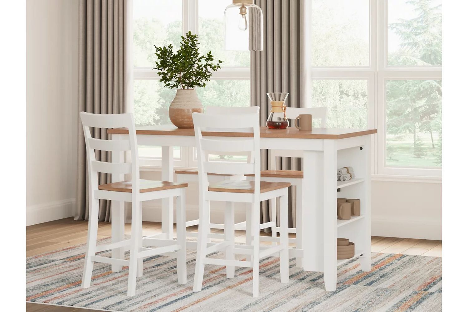 Gesthaven Counter Height Dining Room Set In Natural and White D398D2