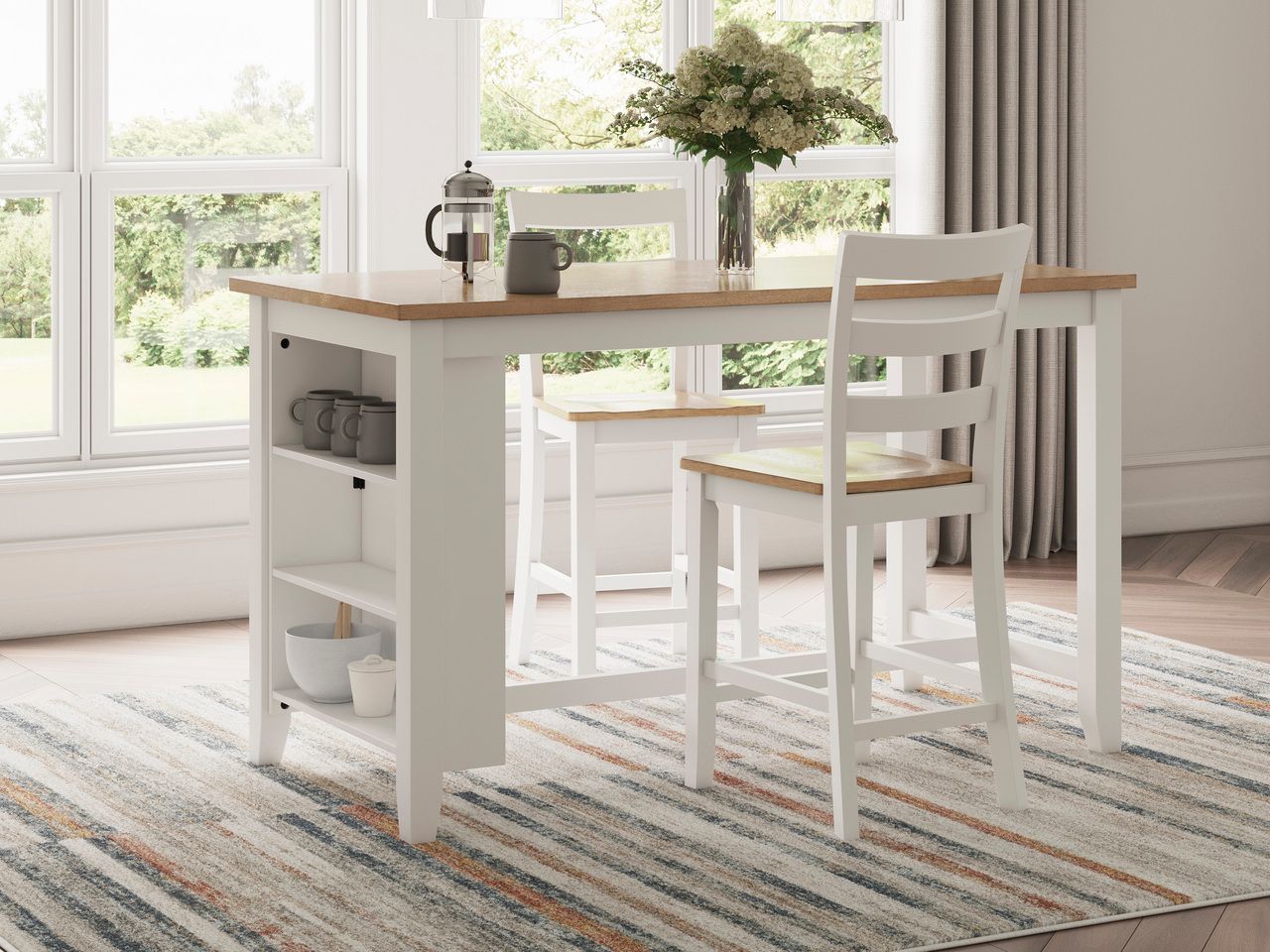 Gesthaven Counter Height Dining Room Set In Natural and White D398D2