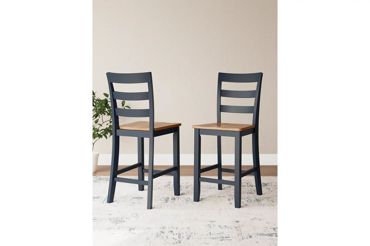 Gesthaven Counter Height Barstool Set of 2 In Natural and Blue D399124