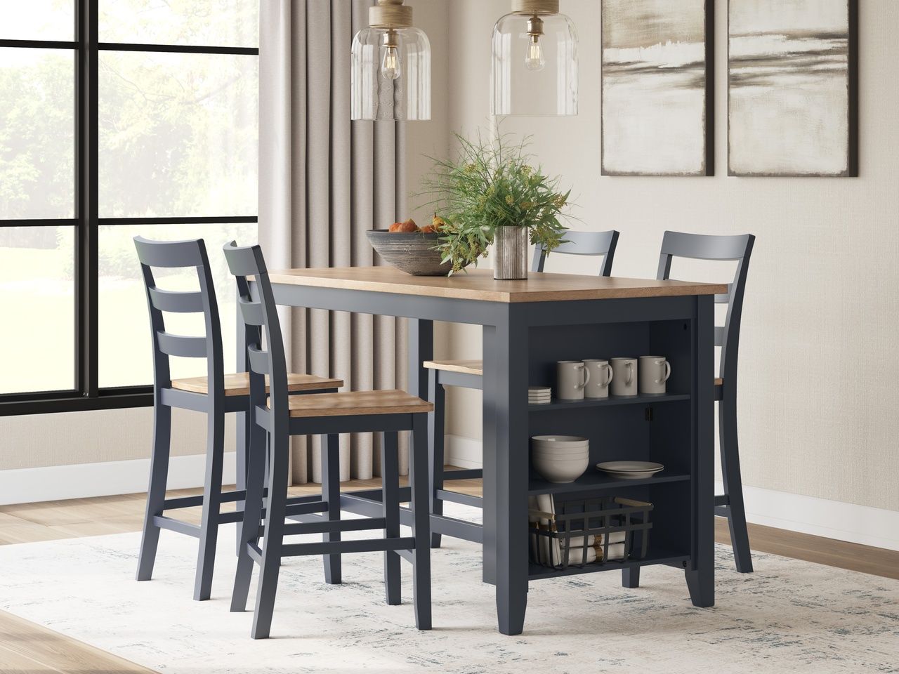 Gesthaven Counter Height Barstool Set of 2 In Natural and Blue D399124