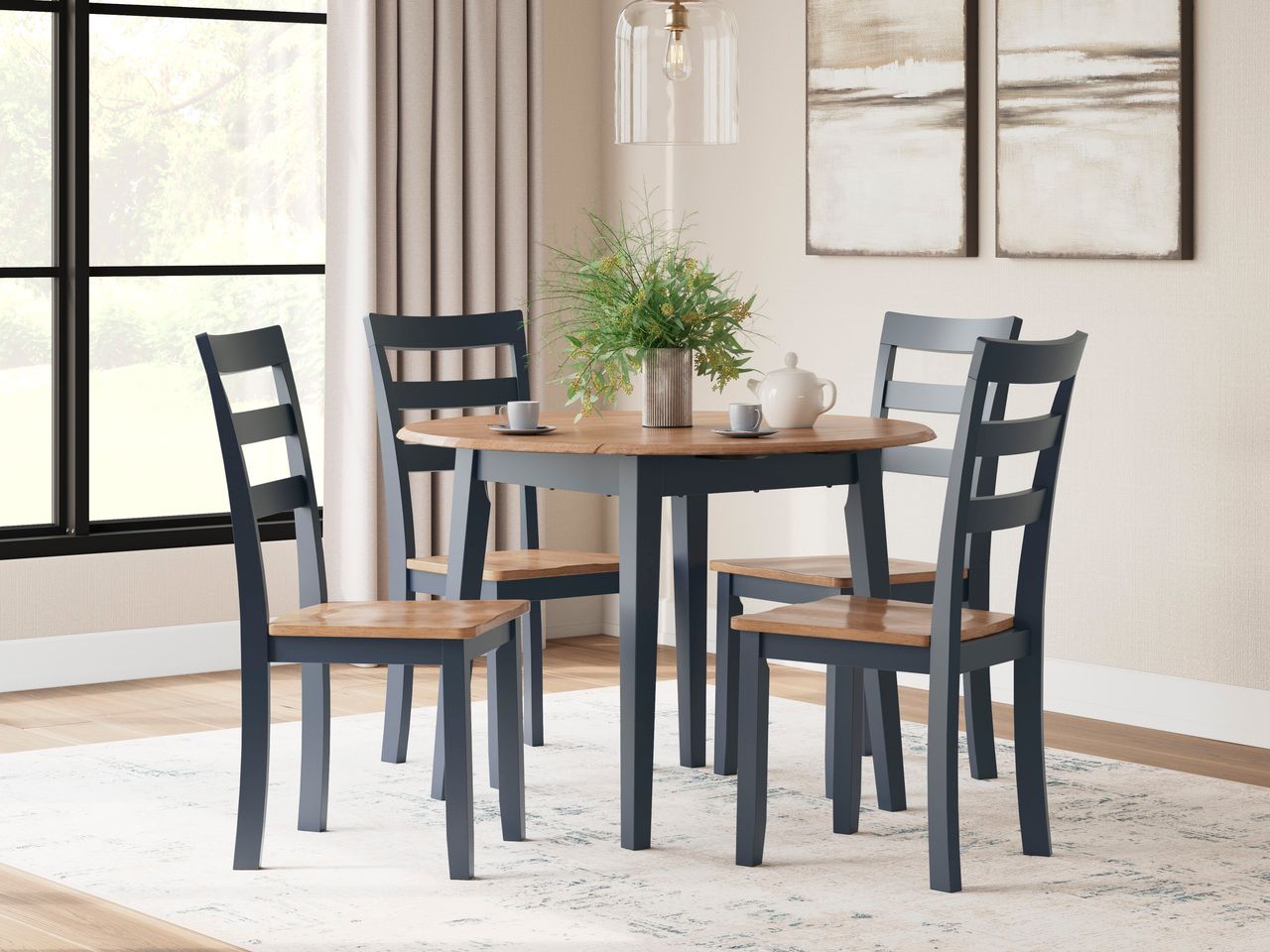 Gesthaven Dining Drop Leaf Table In Natural and Blue D39915