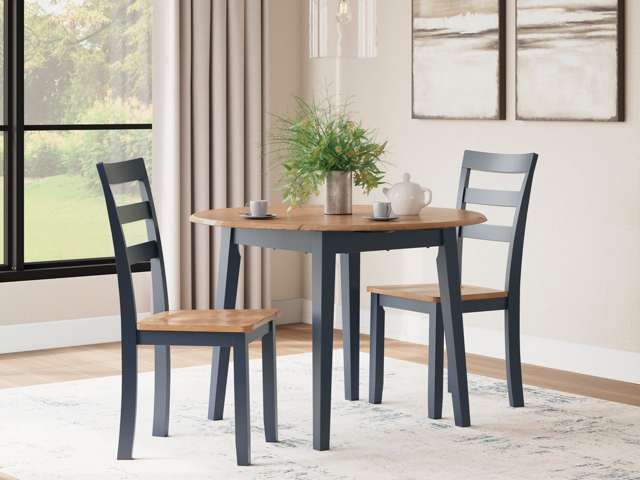Gesthaven Dining Room Set In Natural and Blue D399D1