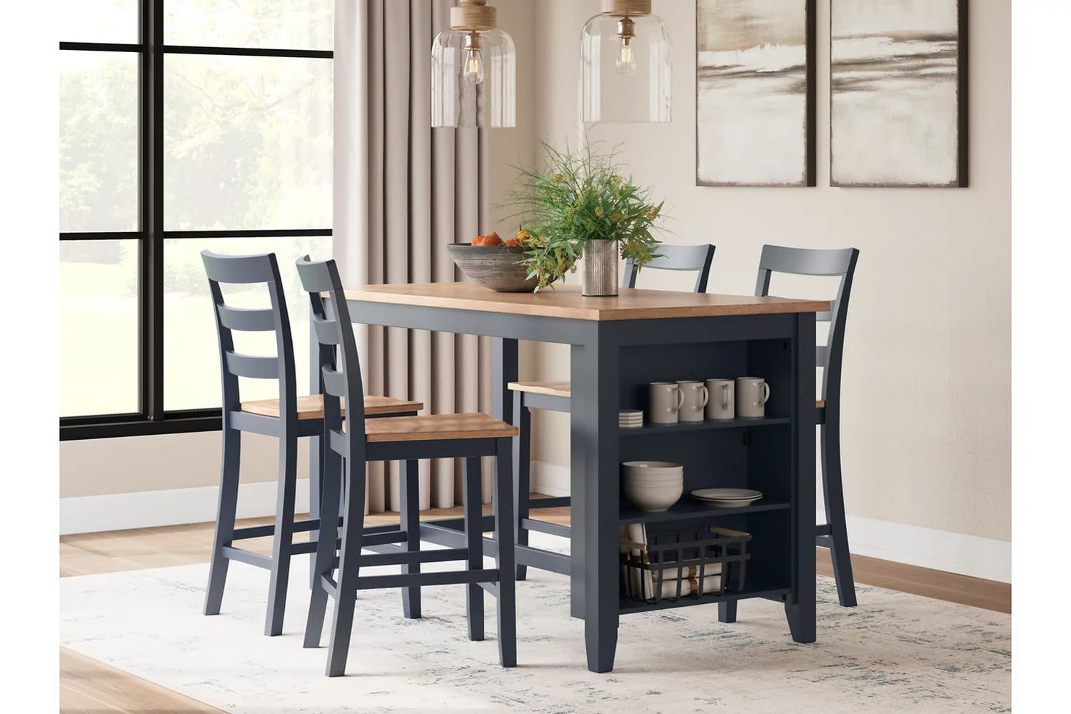 Gesthaven Counter Height Dining Room Set In Natural and Blue D399D2