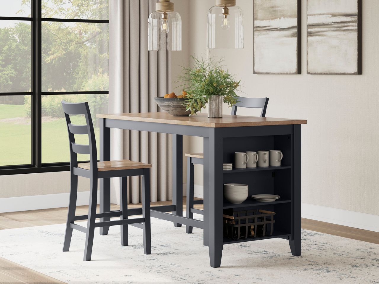 Gesthaven Counter Height Dining Room Set In Natural and Blue D399D2