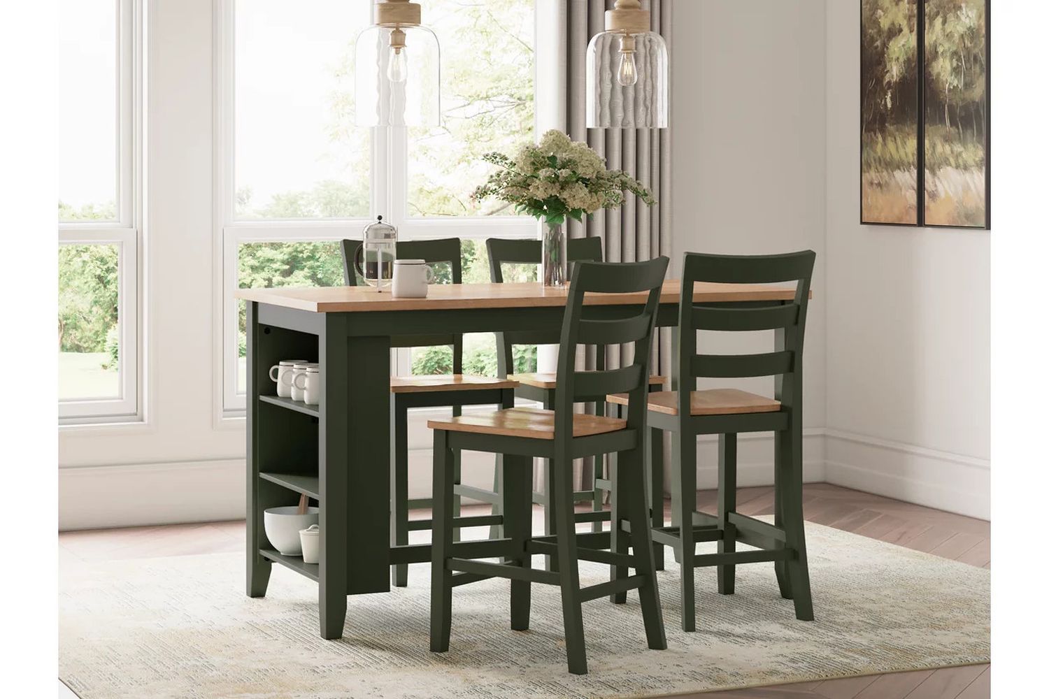 Gesthaven Counter Height Barstool Set of 2 In Natural and Green D401124