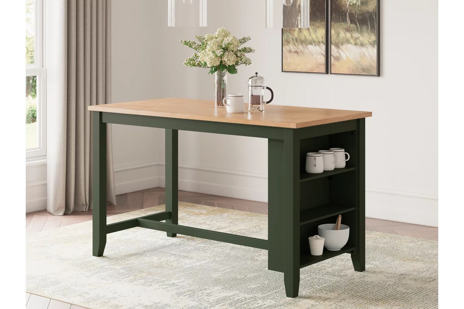 Gesthaven Counter Height Dining Table In Natural and Green D40113