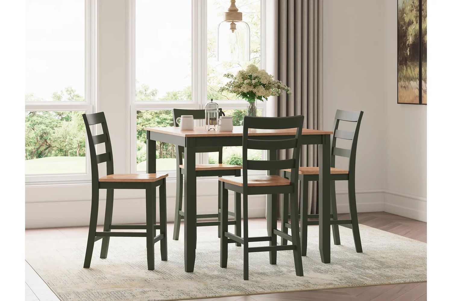 Gesthaven 5-Piece Dining Room Set In Natural and Green D401223