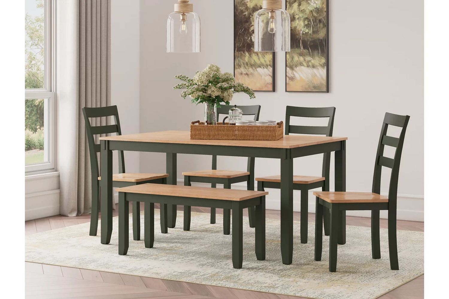 Gesthaven 6-Piece Dining Room Set In Natural and Green D401325