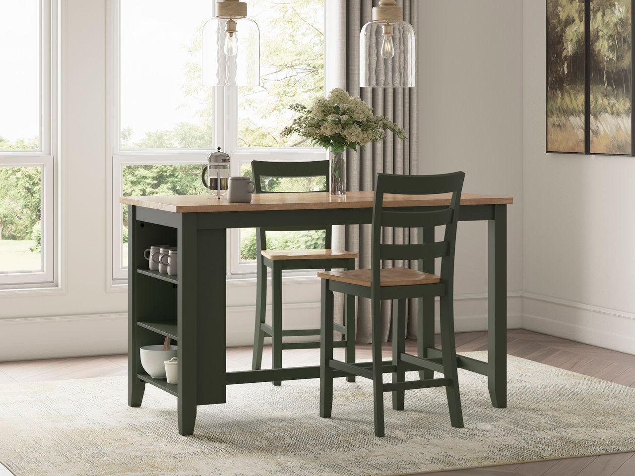 Gesthaven Counter Height Dining Room Set In Natural and Green D401D2