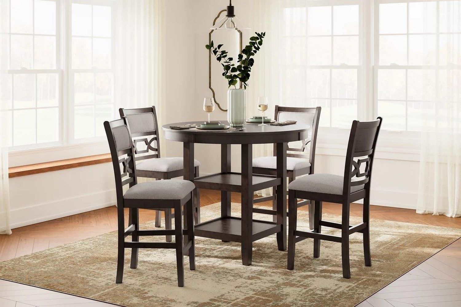 Langwest Counter Height Dining Table and 4 Barstools In Brown D422223