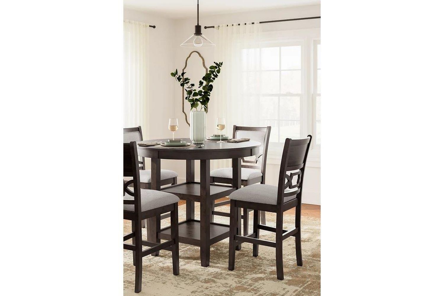 Langwest Counter Height Dining Table and 4 Barstools In Brown D422223