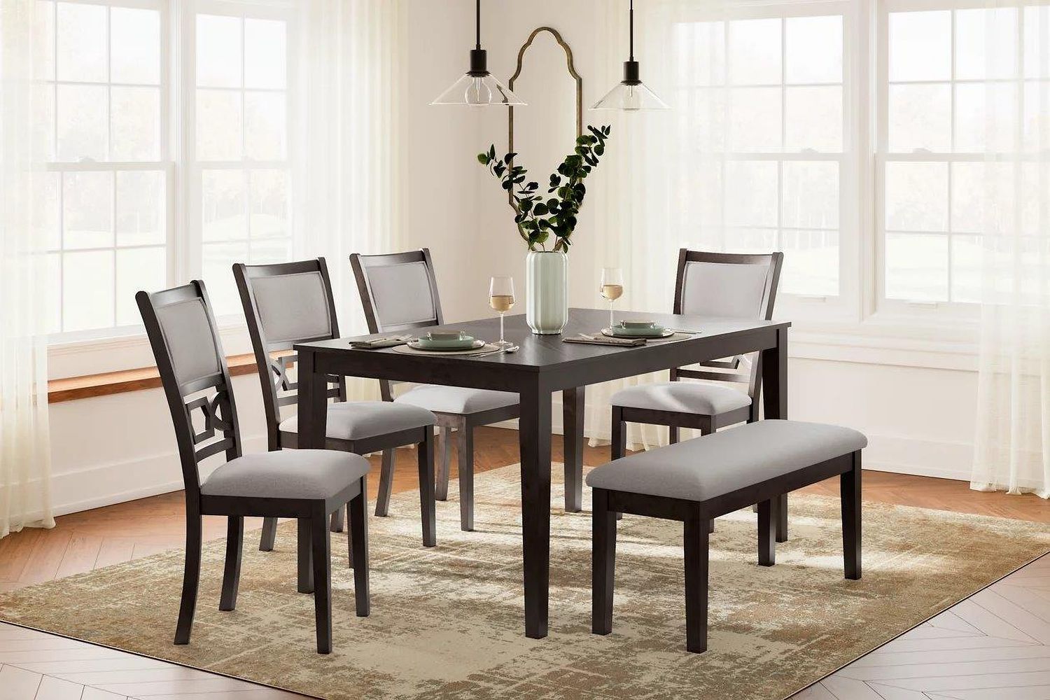 Langwest Dining Table and 4 Chairs and Bench In Brown D422325