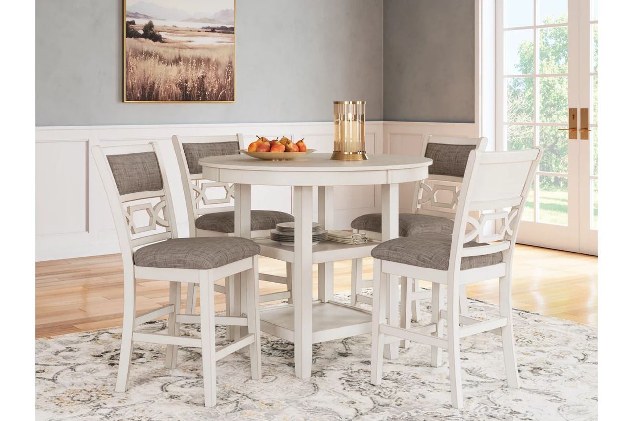 Erinberg Counter Height Dining Table and 4 Barstools Set of 5 In Antique White D423223