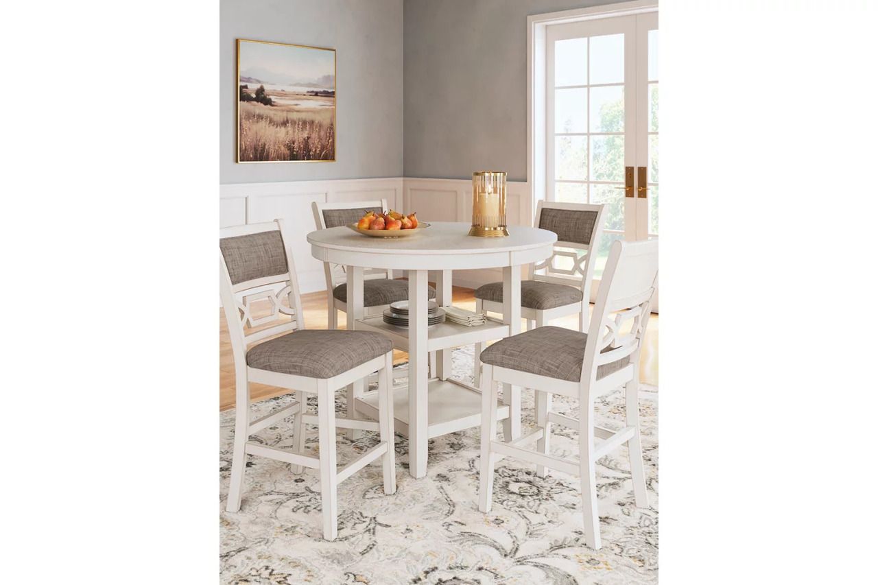Erinberg Counter Height Dining Table and 4 Barstools Set of 5 In Antique White D423223