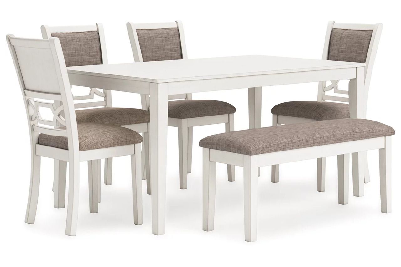 Erinberg Dining Table and 4 Chairs and Bench Set of 6 In Antique White D423325